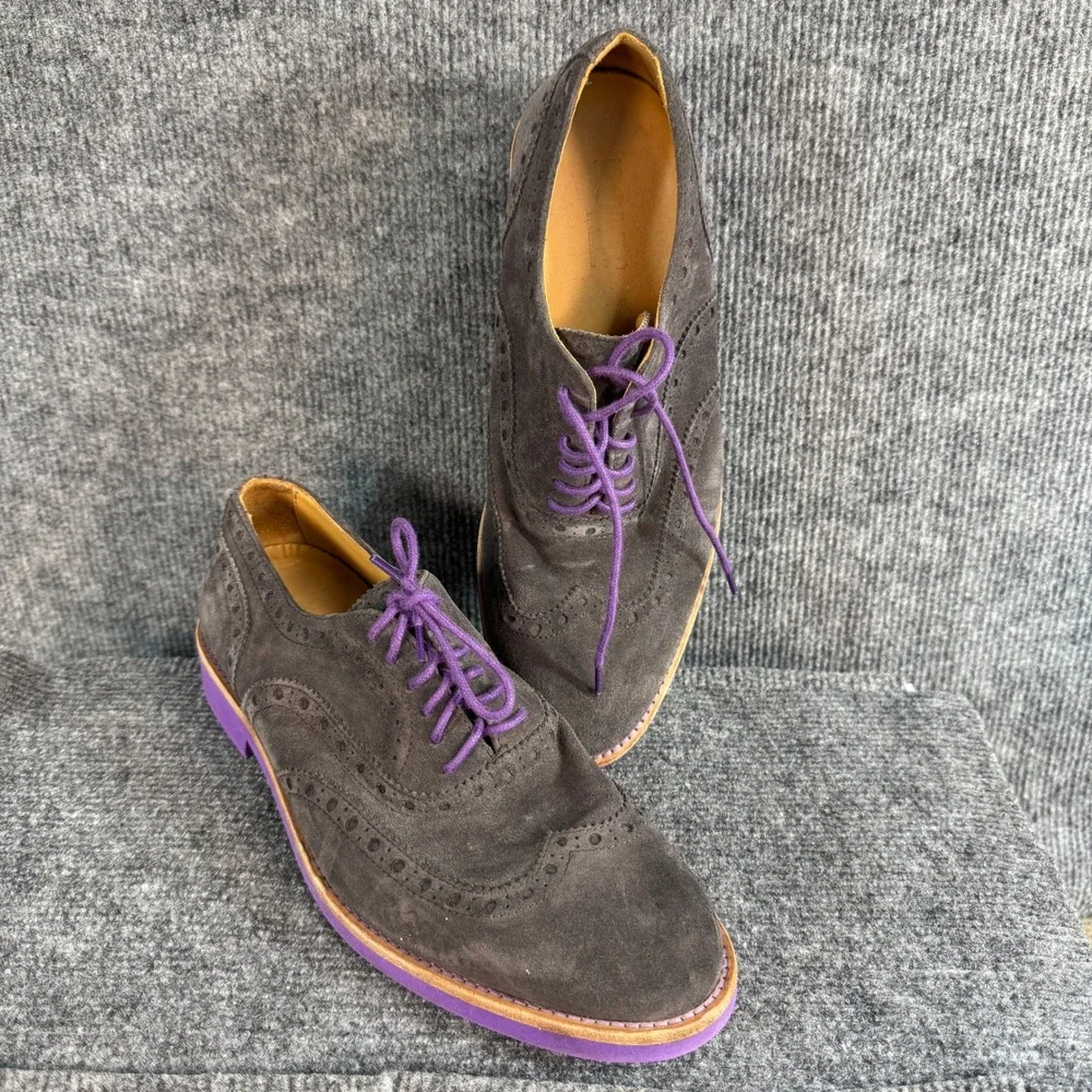 Bold! Long Wingtip Oxford Shoes Grey Suede Purple Sole Mens 9